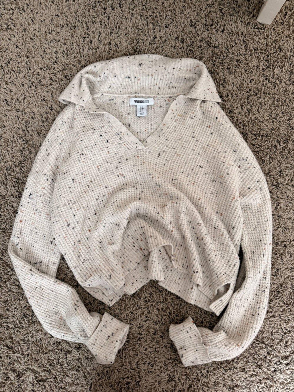 William Rast Cream Speckled V-Neck Collar Sweater